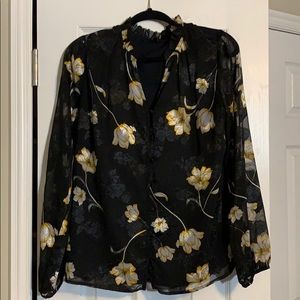 WHBH blouse with sheer sleeves